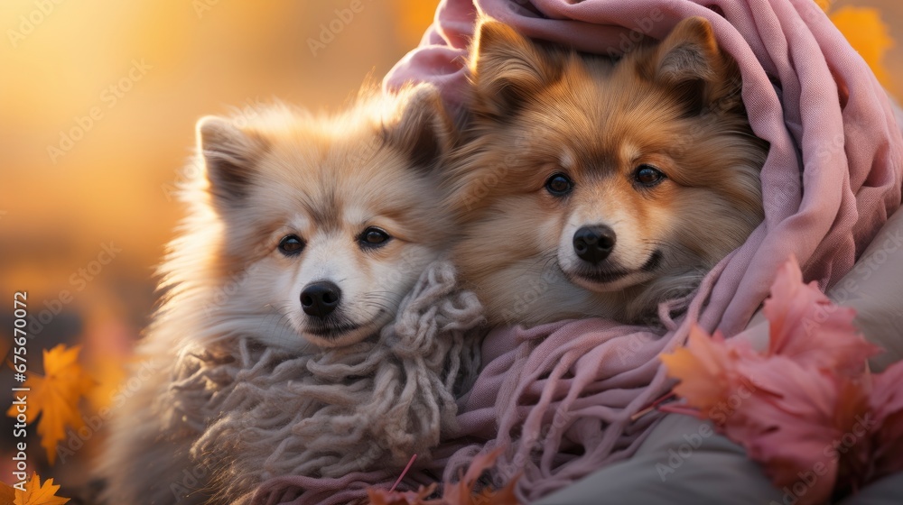 Couple Dogs Love Sleeping Together Under, Gradient Color Background