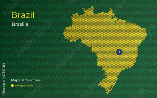 Creative map of Brazil. Political map. Brasilia. Capital. World Countries vector maps series. Hexagon mosaic series	
 photo