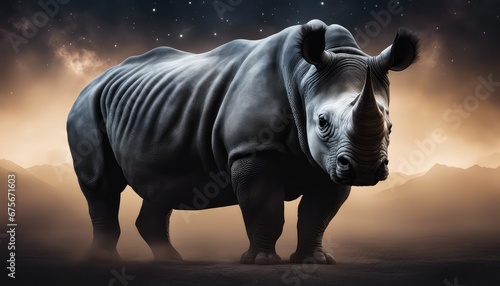 A solitary black rhinoceros under the night sky © Reha