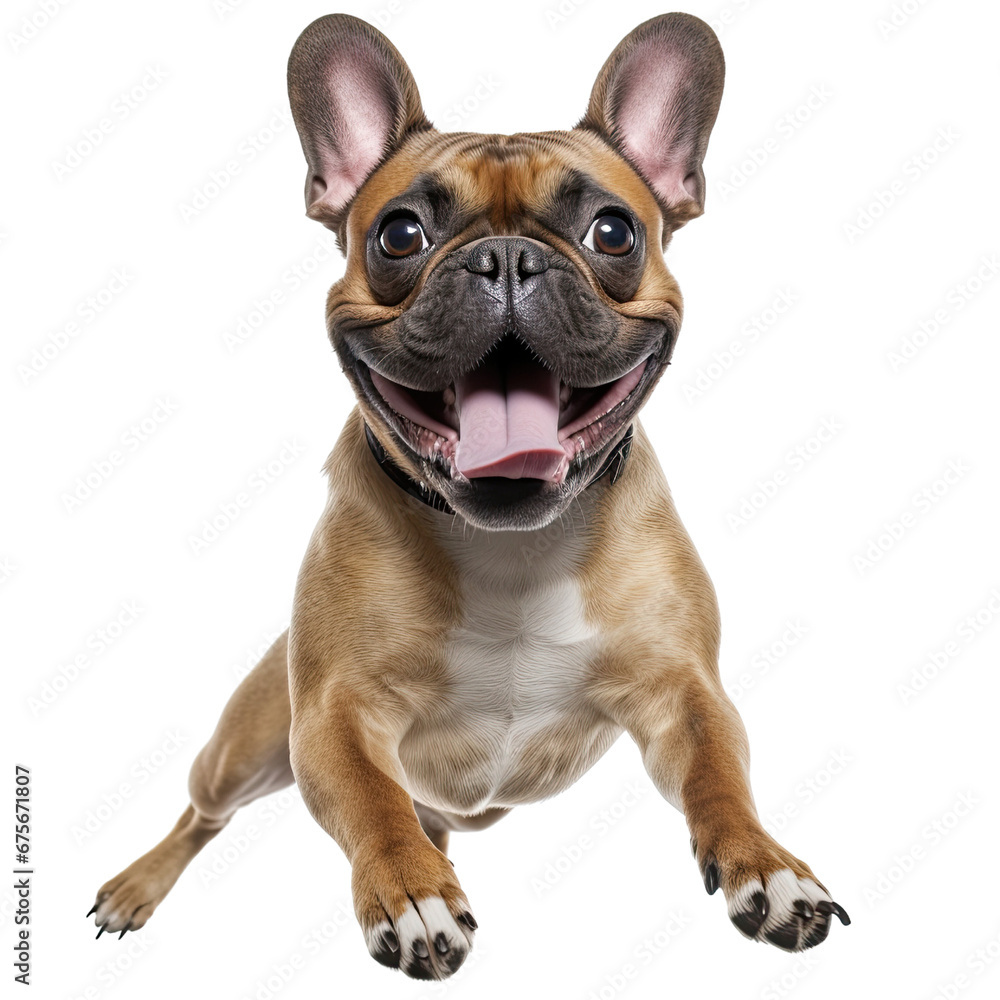 jumping French Bulldog dog cut out transparent isolated on white background ,PNG file
