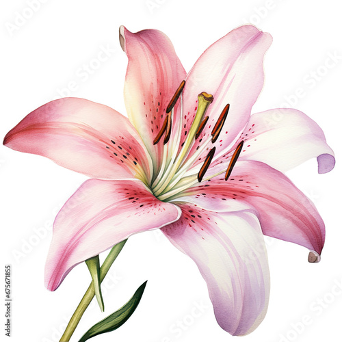 pink lily flower decorate watercolor of hand drawn  pink lily flower elegant watercolor illustration   pink lily flower isolated transparent background  PNG