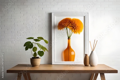 Minimal White Picture Frame Canvas Display With Flower in Vase