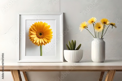 Minimal White Picture Frame Canvas Display With Flower in Vase
