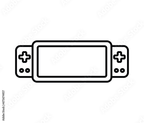 Portable handheld retro gaming console. Outline icon. Object isolated on white background.