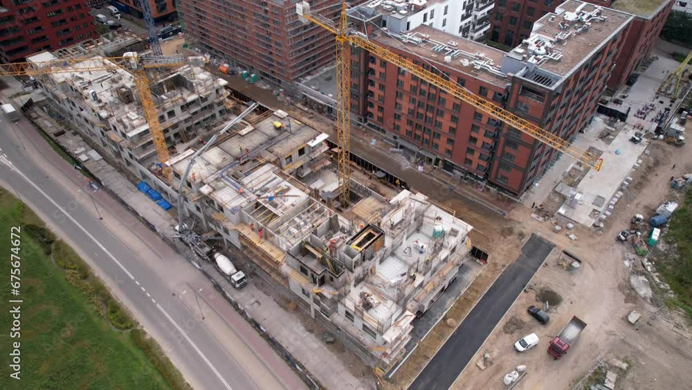 Construction site with cranes, building development. Construction site with cranes, building development.