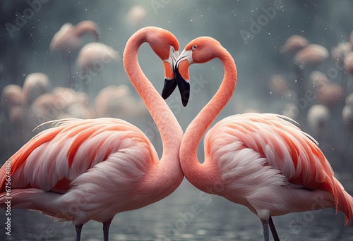 Two flamingos in a courtship dance, animal love, flamingos love, flamingo dance,  © Reha
