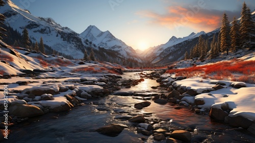 Panorama Mountain River Snowy Mountains Winter, Gradient Color Background, Background Images , Hd Wallpapers