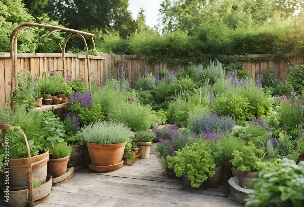 Herbs and pots in the garden