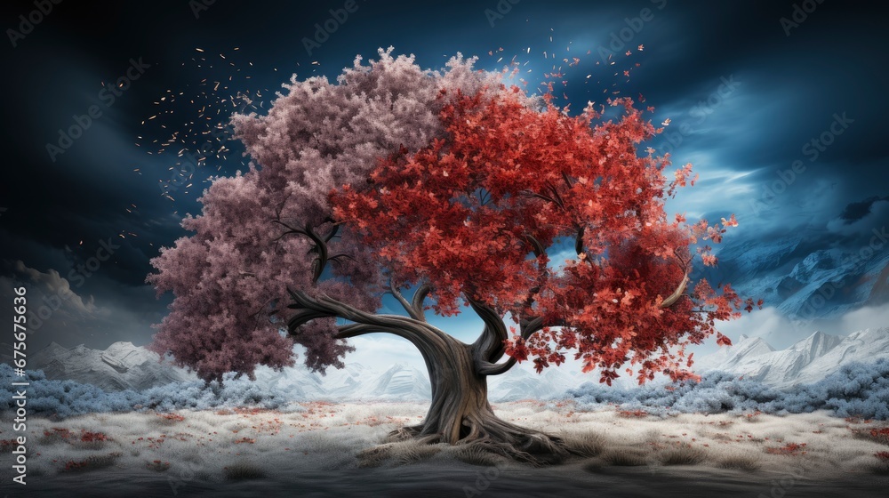 Seasons Change Winter Spring Tree, Gradient Color Background ...