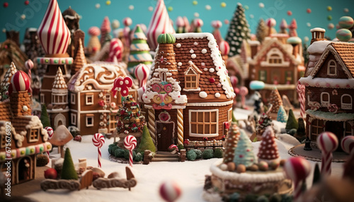 christmas village with gingerbread houses and trees