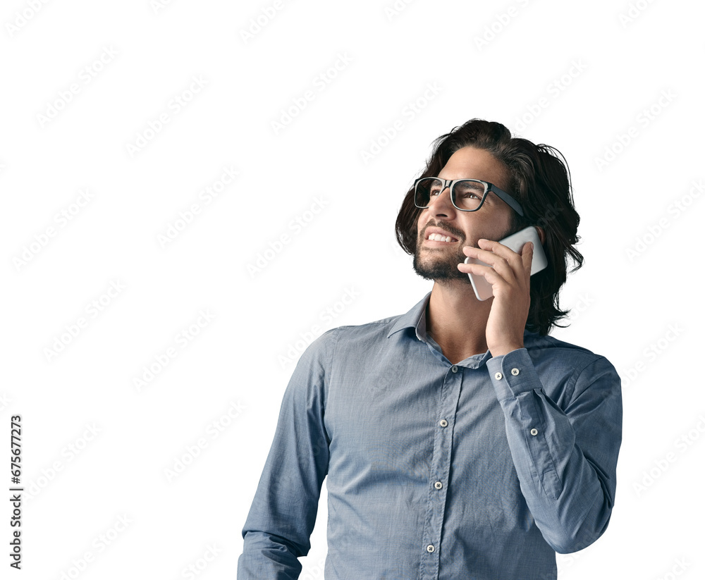 Happy, thinking and man with a smartphone, phone call and communication isolated on transparent background. Person, model and guy with a cellphone, contact and connection with discussion, png or talk Happy, thinking and man with a smartphone, phone call and communication isolated on transparent background. Person, model and guy with a cellphone, contact and connection with discussion, png or talk