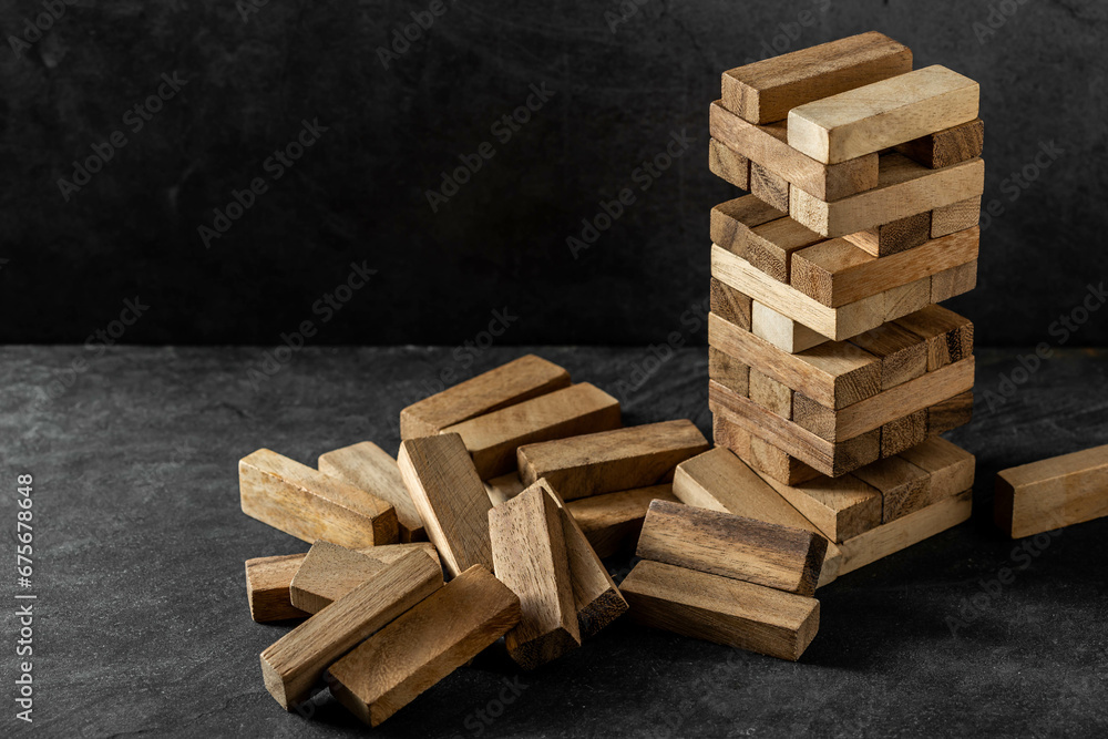 wooden block game on black background wooden block game on black background