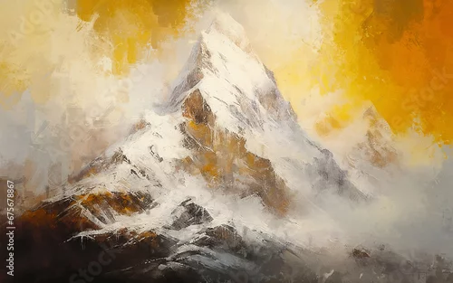 Obraz Abstract golden mountain oil painting art painting, hand drawn mountain wallpaper background