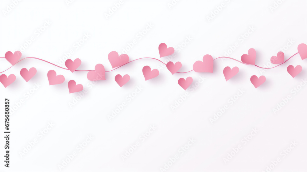 Gentle pink hearts connected by a delicate line, float on a pure white background symbolizing love connections, making it ideal for romantic events, wedding invitations, and Valentine's Day themes