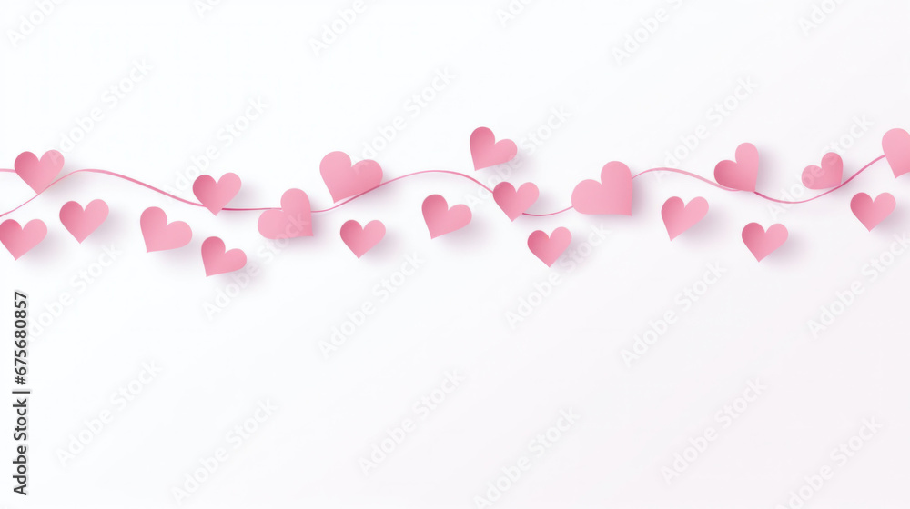 Gentle pink hearts connected by a delicate line, float on a pure white background symbolizing love connections, making it ideal for romantic events, wedding invitations, and Valentine's Day themes Gentle pink hearts connected by a delicate line, float on a pure white background symbolizing love connections, making it ideal for romantic events, wedding invitations, and Valentine's Day themes