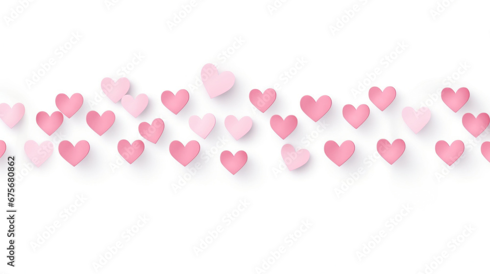 An array of blush pink hearts in varying sizes on a white backdrop, creating a whimsical pattern perfect for expressions of love, Valentine's greetings, and charming wedding stationery designs