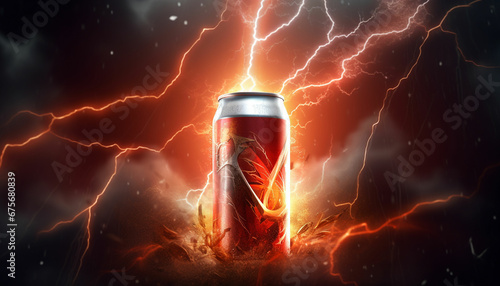 a can of energy drink with lightning