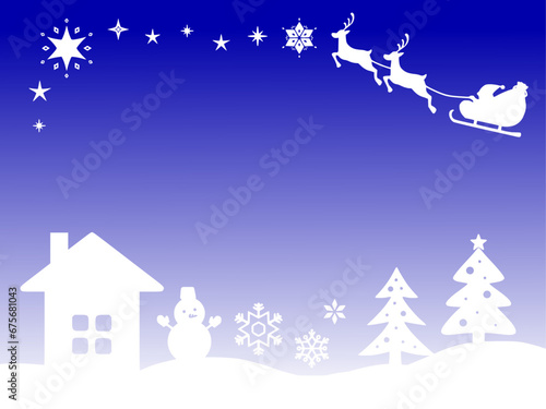 クリスマスのダークブルーのグラデーション背景 かわいいクリスマス風景のイラスト © lapana