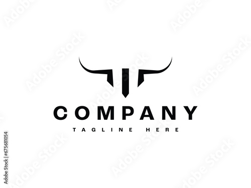 abstract minimal bull cow head logo design