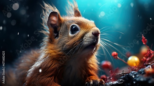 Cute Red Squirrel Looking Winter Scene, Ultra Bright Colors, Background Images , Hd Wallpapers
