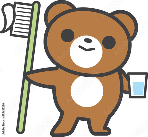 歯ブラシを持っているクマのキャラクター