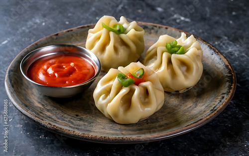 Capture the essence of momos in a mouthwatering food photography shot Generative AI