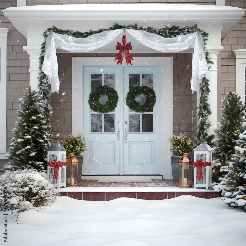 Fototapeta premium christmas tree in front of a house
