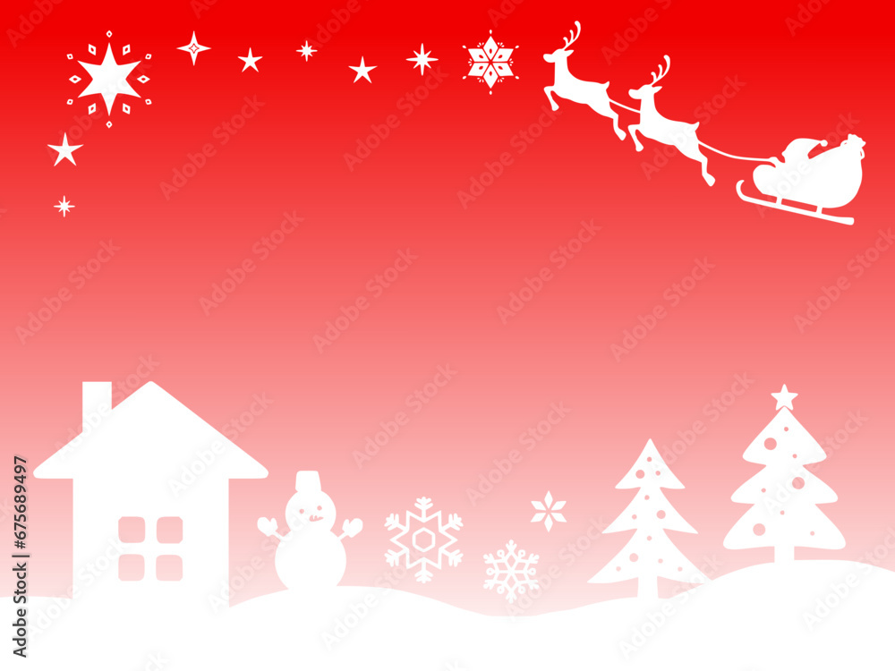 クリスマスの赤色のグラデーション背景　かわいいクリスマス風景のイラスト