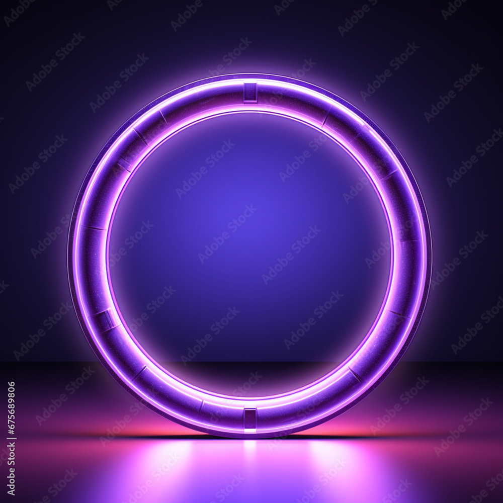 Neon round frame with glowing lines on dark background. Vector illustration,Generative AI