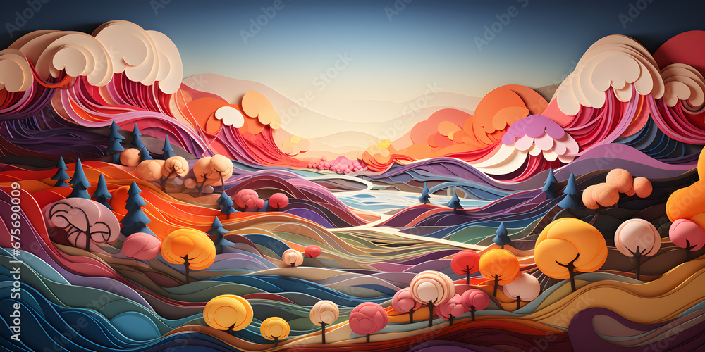 abstract 3D segmentation mountain valley landscape art background