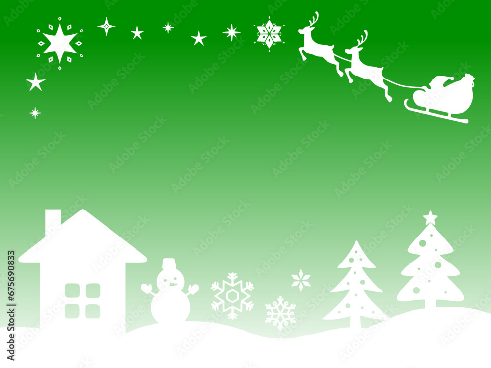 クリスマスの緑色のグラデーション背景　かわいいクリスマス風景のイラスト