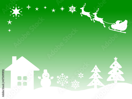 クリスマスの緑色のグラデーション背景 かわいいクリスマス風景のイラスト
