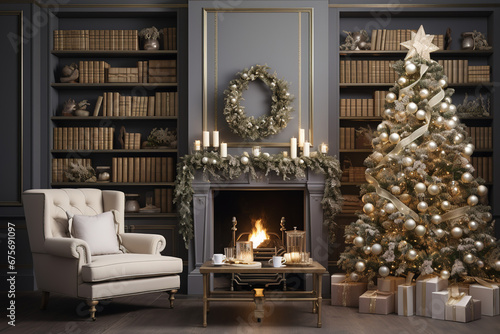  scene in a cozy living room with a beautifully decorated Christmas tree © Digitalphoto 4U