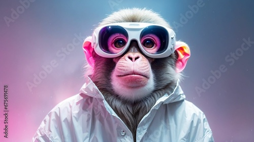 a monkey wearing sunglasses and a white raincoat - Generative AI