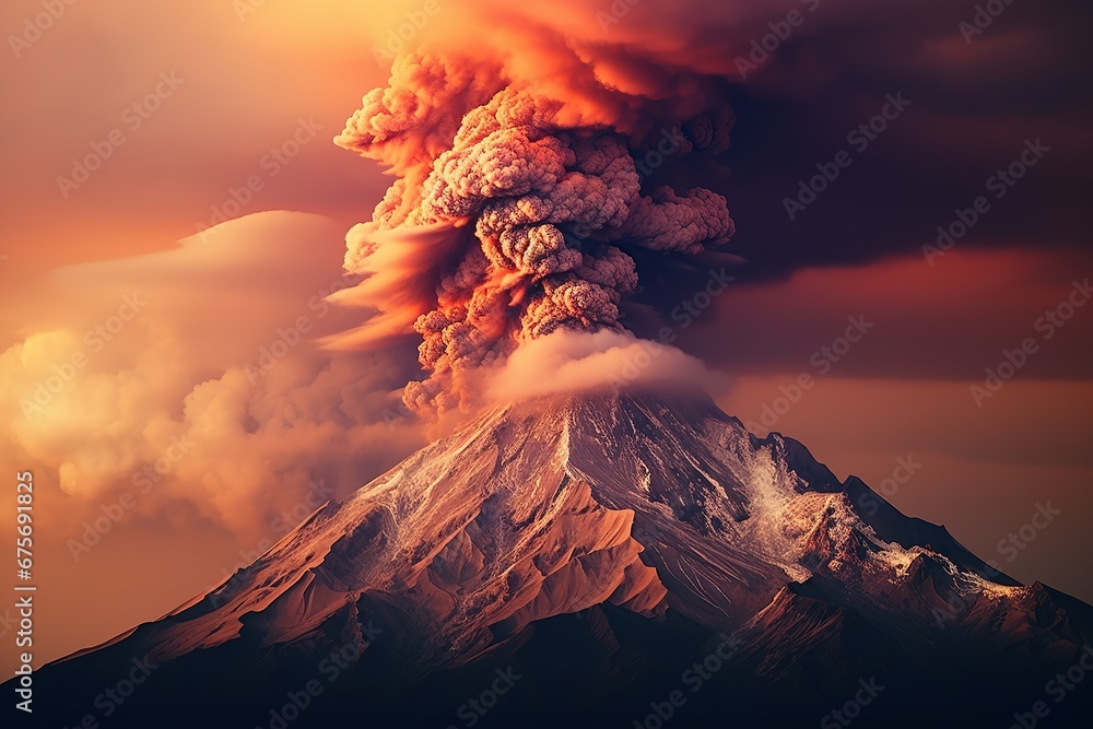 View of massive volcano eruption - obrazy, fototapety, plakaty 