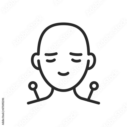 Acupuncture Headache Help Icon. Vector Outline Editable Isolated Image Representing Traditional Chinese Medicine for Migraine Relief.
