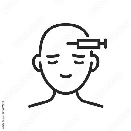 Botox Injection Icon. Vector Isolated Linear Editable Sign of Face Botox Injection, Type of Head Remedy for Pain. Medical Headache Treatment.