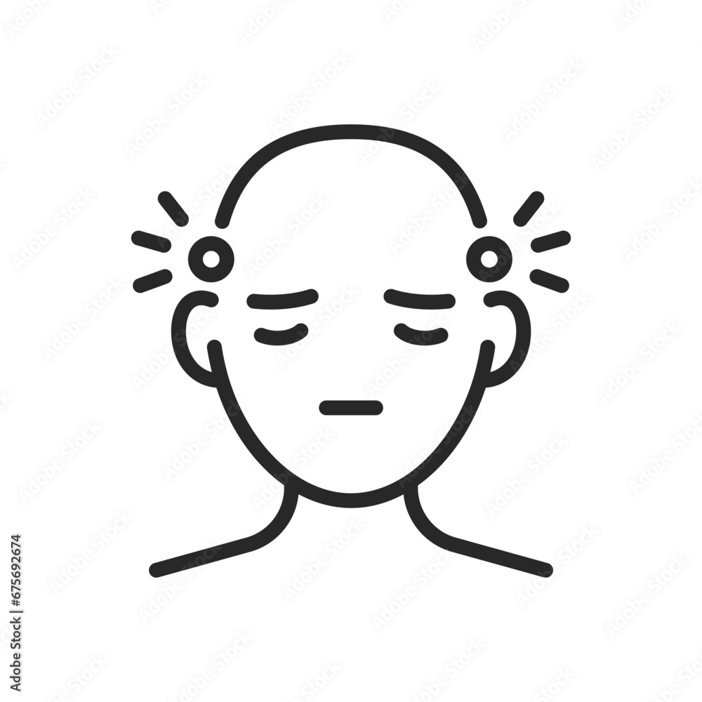 TMJ Headache Icon. Vector Isolated Linear Editable Sign of Temporo