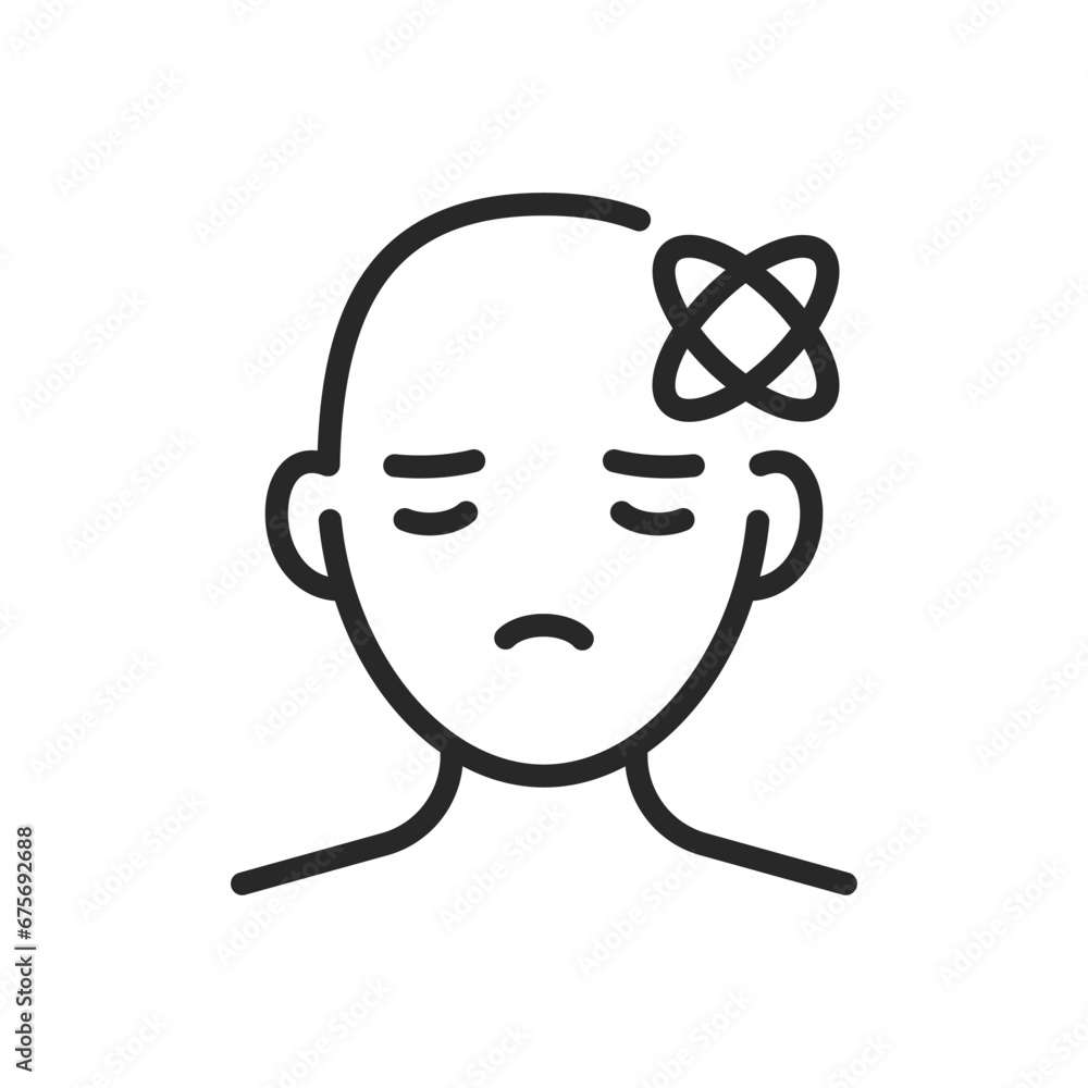 Vertigo Headache Icon. Vector Isolated Linear Editable Sign of Dizziness and Nausea for Medical and Healthcare Use. Type of Head Pain Vertigo Headache Icon. Vector Isolated Linear Editable Sign of Dizziness and Nausea for Medical and Healthcare Use. Type of Head Pain