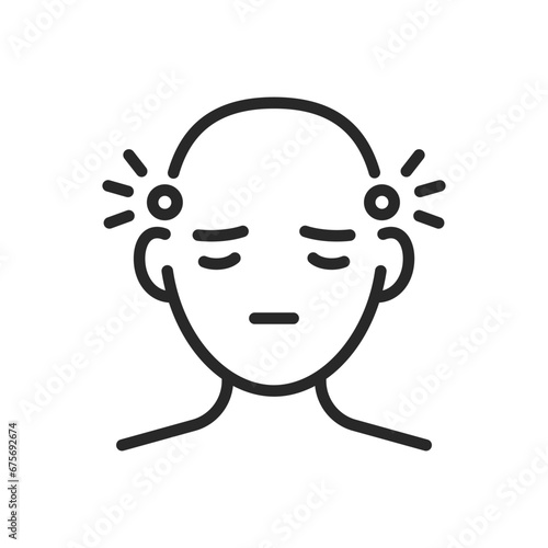 TMJ Headache Icon. Vector Isolated Linear Editable Sign of Temporo-Mandibular Joint Dysfunction Syndrome, Type of Head Pain.