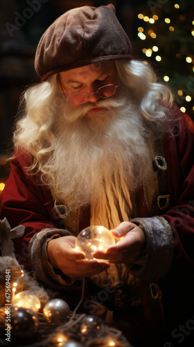 Enchanted Santa Claus Holding Magical Lights