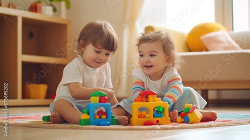 Children playing with blocks on the floor.
