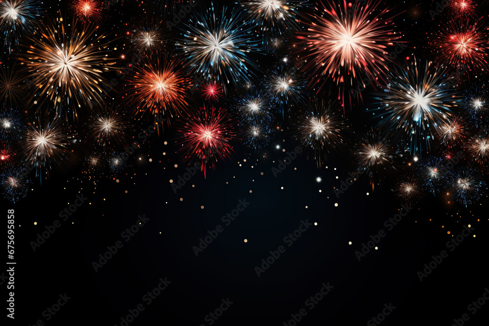 Fireworks background with space for your text. Vector Illustration. 
