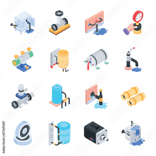 Set of Isometric Icons Depicting Plumbing Issues 

