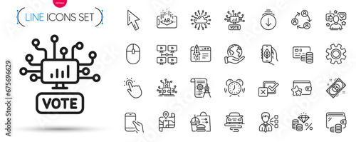 Pack of Puzzle options, Route and Scroll down line icons. Include Third party, Teamwork, Start business pictogram icons. Time management, Augmented reality, Hold smartphone signs. Vector