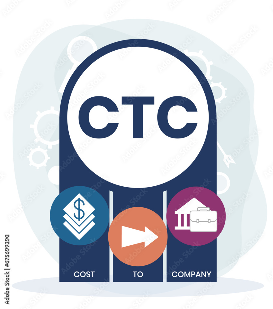 CTC - Cost To Company acronym. business concept background. vector illustration concept with keywords and icons. lettering illustration with icons for web banner, flyer CTC - Cost To Company acronym. business concept background. vector illustration concept with keywords and icons. lettering illustration with icons for web banner, flyer