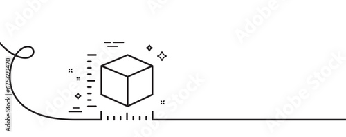 Package size line icon. Continuous one line with curl. box dimension sign. Parcel measurement symbol. Package size single outline ribbon. Loop curve pattern. Vector