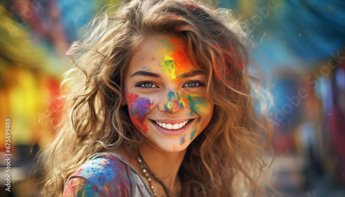 a woman with colorful paint on her face