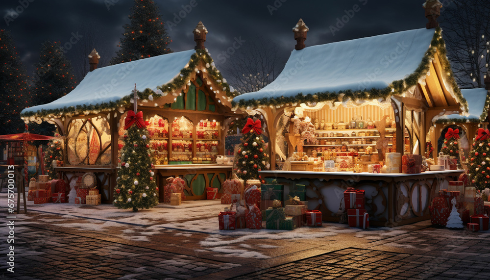 christmas market with christmas decorations and gifts