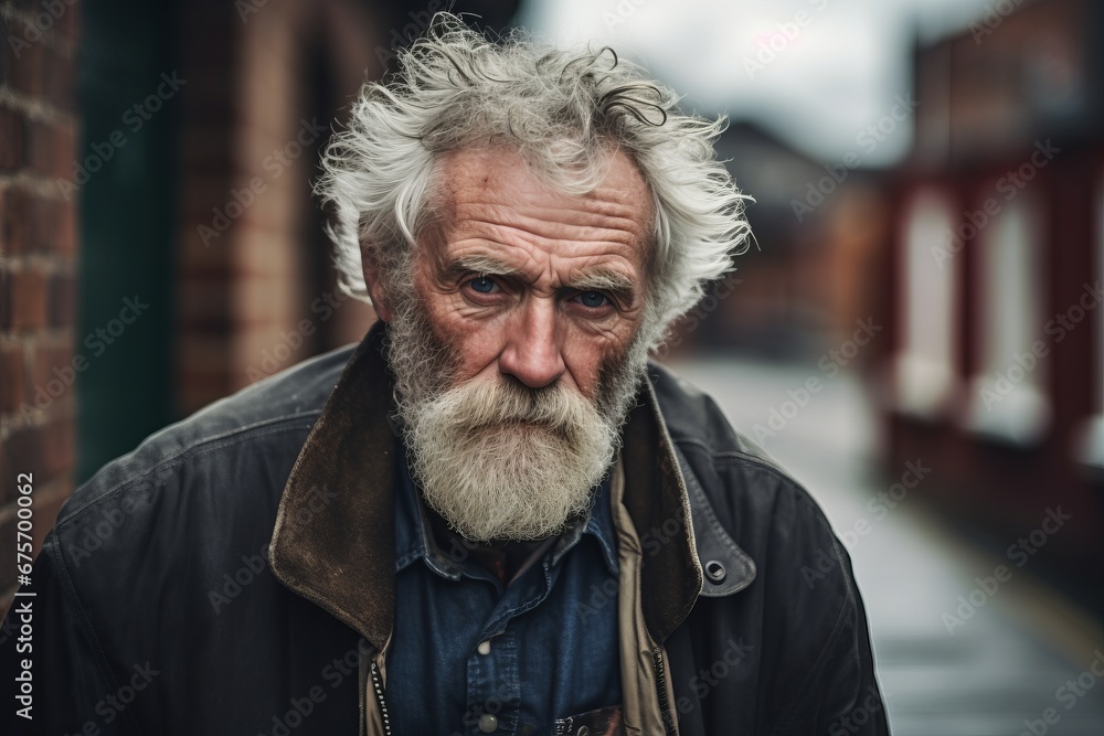 Portrait of an old man with gray beard and mustache in a city street. Portrait of an old man with gray beard and mustache in a city street.